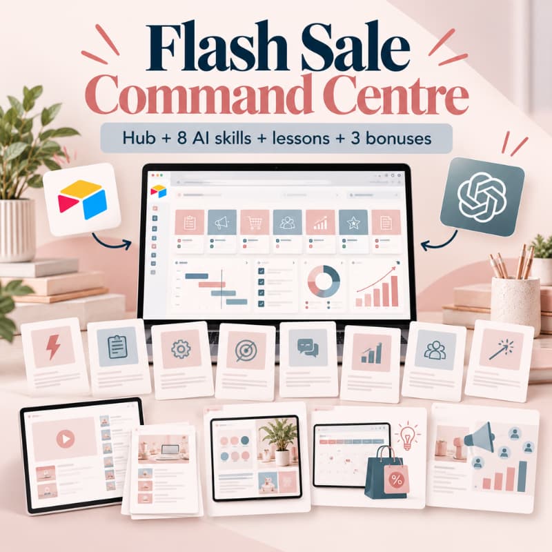 Flash Sale Command Centre: Airtable hub, AI skills, lessons and 3 bonuses
